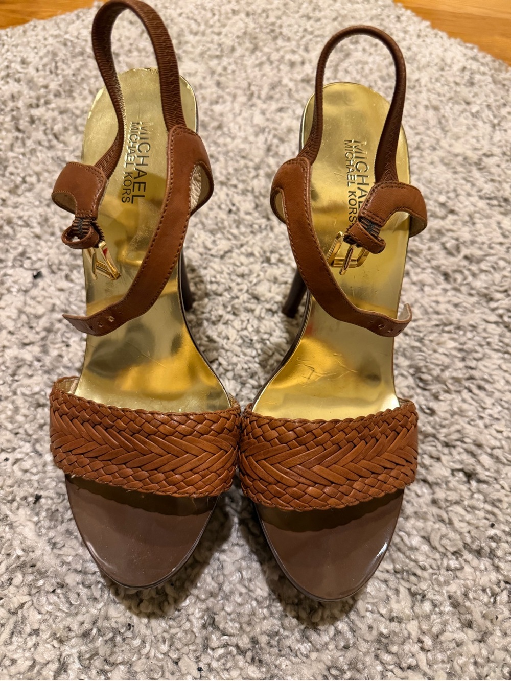 Michael Kors Tan Braided Strap Slingback Heels